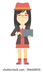 Woman using laptop.