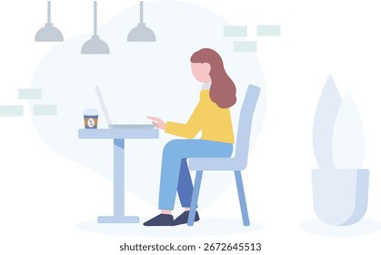 Eine Frau, die einen Laptop in einem Café benutzt