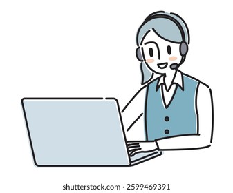 A woman using a laptop in a call center