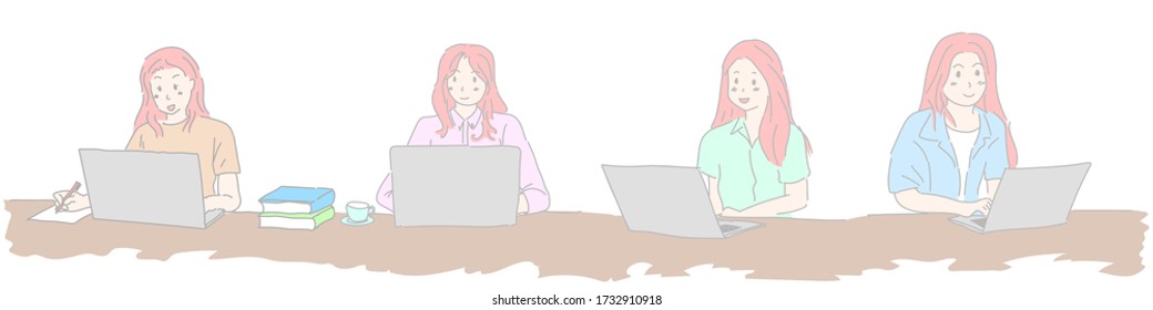 Woman using laptop computer for concept work form home learning for internet shopping online or reading news.