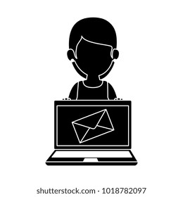 woman using laptop with envelope mail
