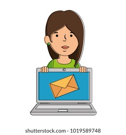 woman using laptop with envelope mail