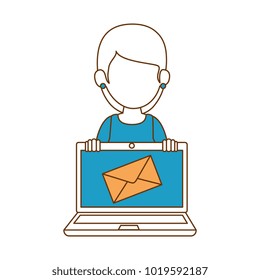 woman using laptop with envelope mail