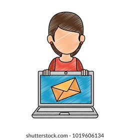woman using laptop with envelope mail