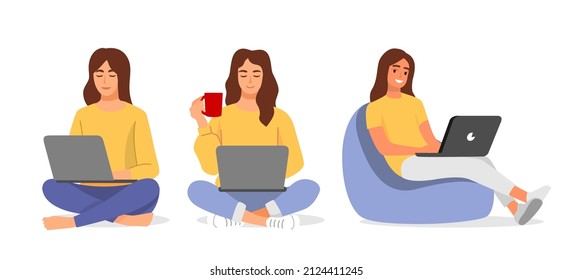 Woman using laptop. Freelancer famale is working