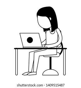 woman using laptop icon cartoon vector illustration graphic design