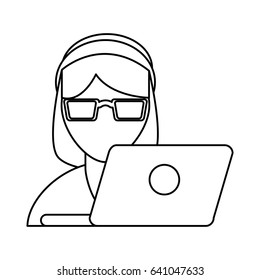 woman using laptop icon image 