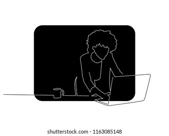 Woman using a laptop line drawing, vector illustration design. People collection.