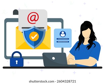 A woman using laptop to making strong password on her account for protection personal data and email. Cyber security, confidential data protection and online cyber secure. 