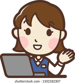 Woman using Laptop PC. guide. vector illustration. Isolated on white background.