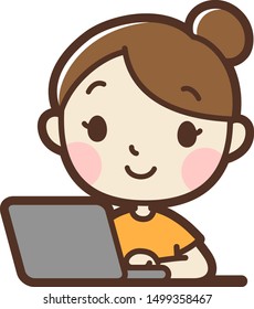Woman using Laptop PC. vector illustration. Isolated on white background.