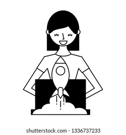 woman using laptop rocket
