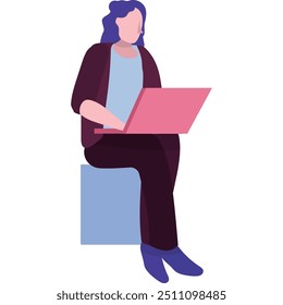 Woman using laptop for study vector icon