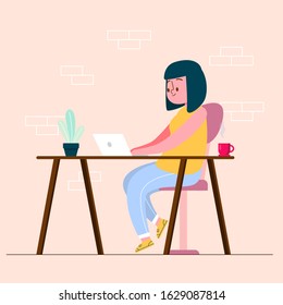 A woman using a laptop vector illustration
