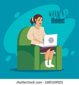 woman using laptop work at home vector illustration design