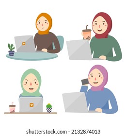 
Woman using laptop work illustration