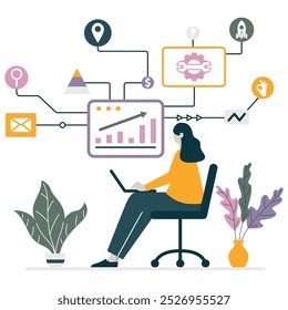 Woman Using Laptop for Workflow Planning