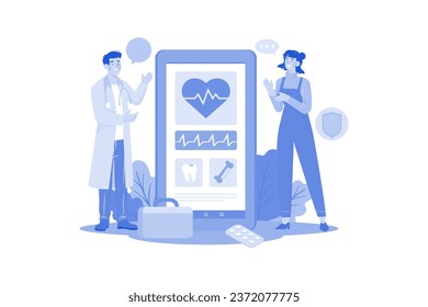 A woman using a medical app to manage health information