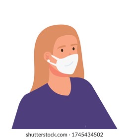 woman using medical protective mask against covid 19 vector illustration design
