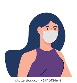 woman using medical protective mask against covid 19 vector illustration design