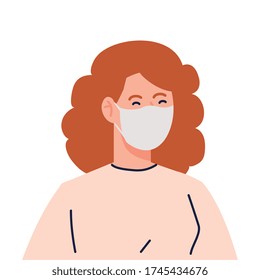 woman using medical protective mask against covid 19 vector illustration design