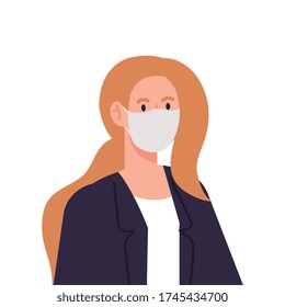 woman using medical protective mask against covid 19 vector illustration design