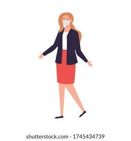 woman using medical protective mask against covid 19 vector illustration design