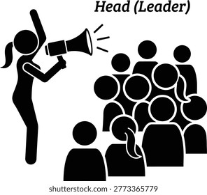 Woman using megaphone addressing crowd as leader