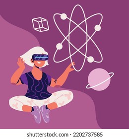 woman using metaverse cyberspace, design