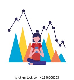 woman using mobile with chart report