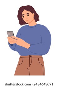 Woman using mobile phone. Modern vector flat illustration.