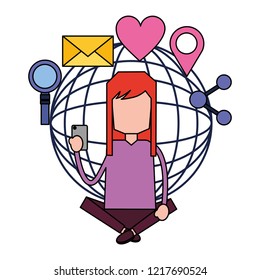 woman using mobile social media