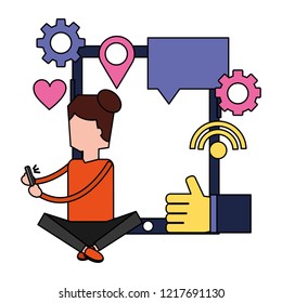 woman using mobile social media