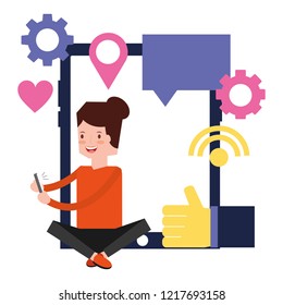 woman using mobile social media