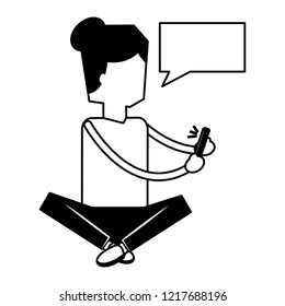 woman using mobile speech bubble social media