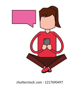 woman using mobile speech bubble social media