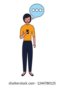 woman using mobile speech bubble