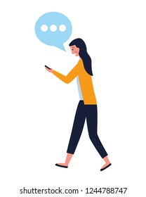 woman using mobile speech bubble