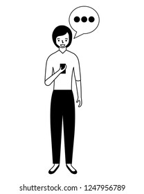 woman using mobile speech bubble