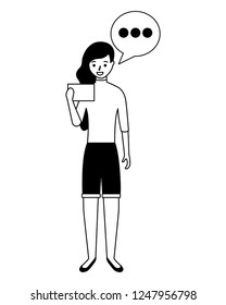 woman using mobile speech bubble