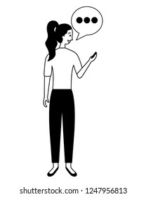 woman using mobile speech bubble