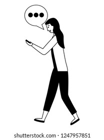 woman using mobile speech bubble