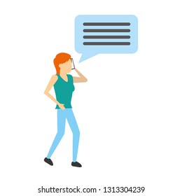 woman using mobile speech bubble