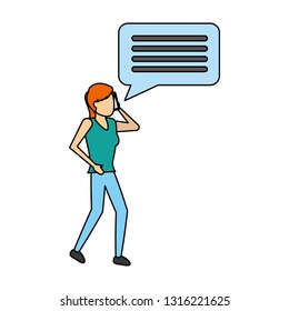 woman using mobile speech bubble