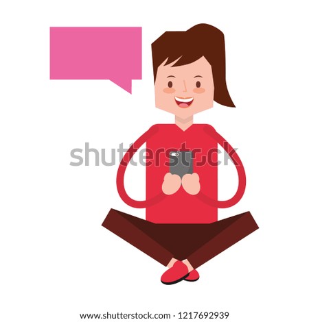 woman using mobile speech bubble social media