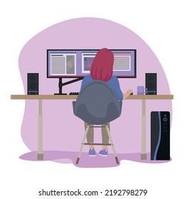 Mujer usando computadora moderna en la mesa