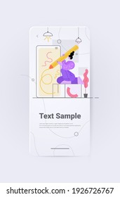 woman using pencil creative hobby concept full length vertical copy space vector illustration