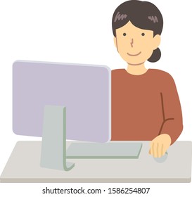 A woman using a personal computer in red
