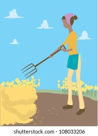 Woman Using Pitchfork