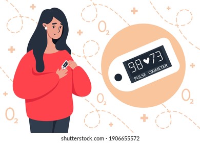 Woman Using Pulse Oximeter Device On Finger